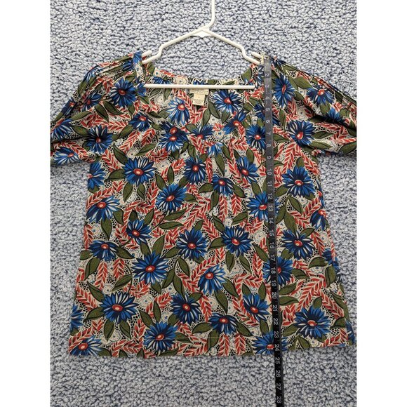 Lucky Brand Boho Floral Top Size S Relaxed Fit 3/4 Sleeve Cottage Peasant Green - Picture 10 of 11